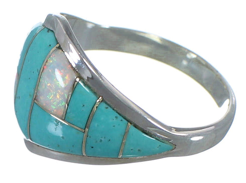 Silver Southwestern Turquoise And Opal Ring Size 6-1/2 AX52408